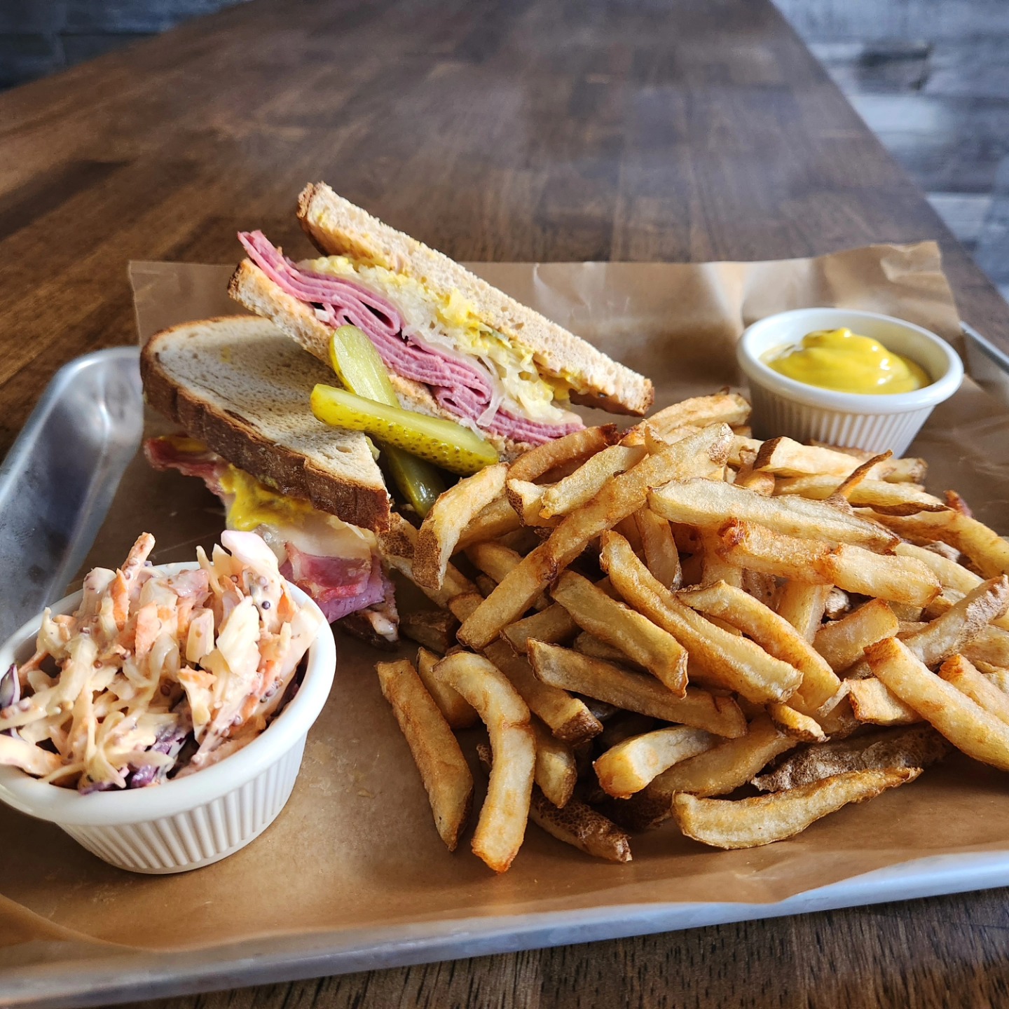Sandwich and fries on a plate