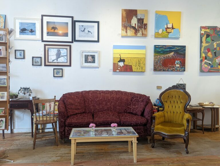 Furniture and art on display at The Muse Gallery and Cafe in Bancroft