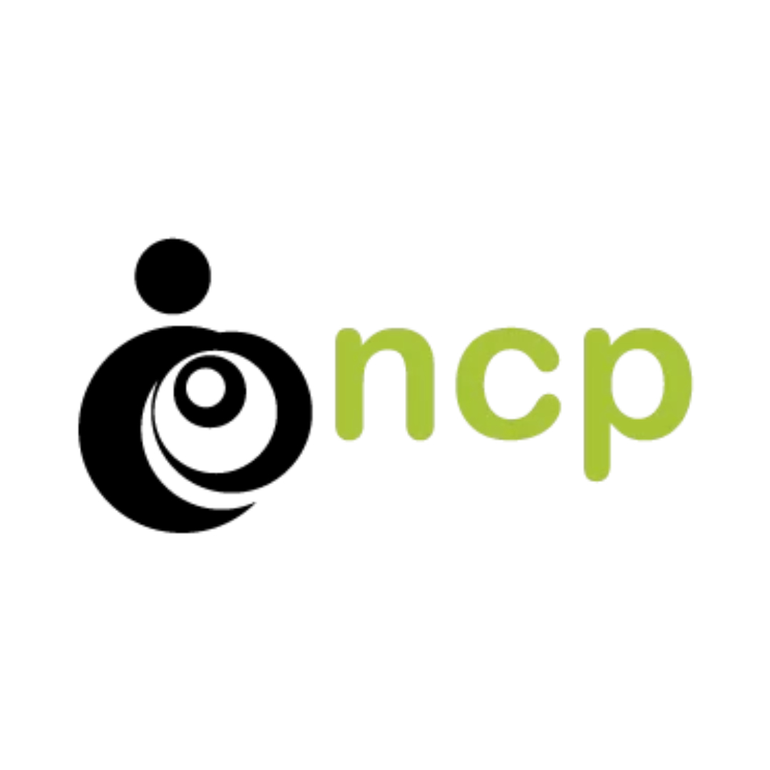 Rural Employment initiative - NCP Logo. Lime green letters with black stylized icon.