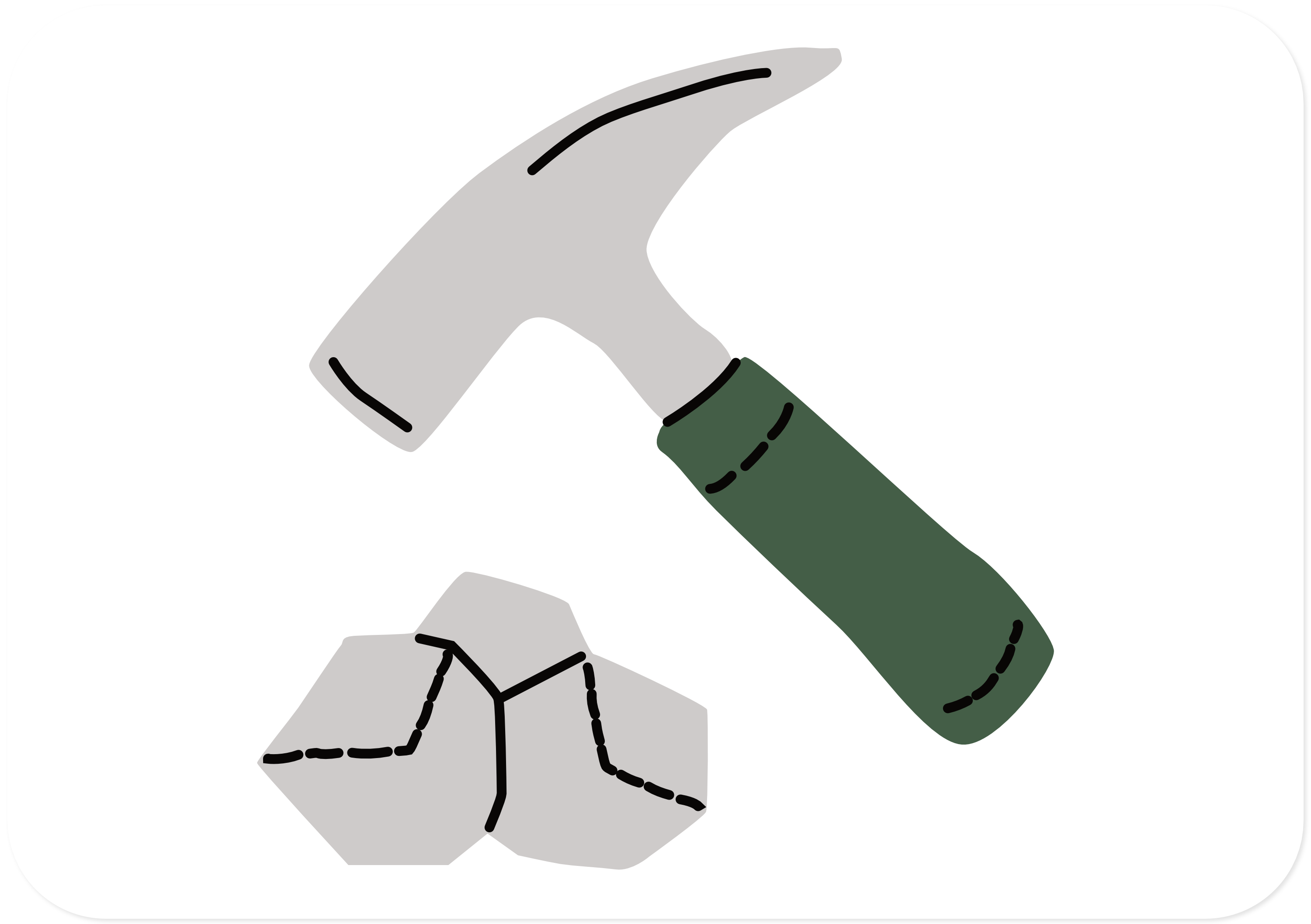 Rockhounding Icon. A hammer with a green handle over-top a small pile of rocks.