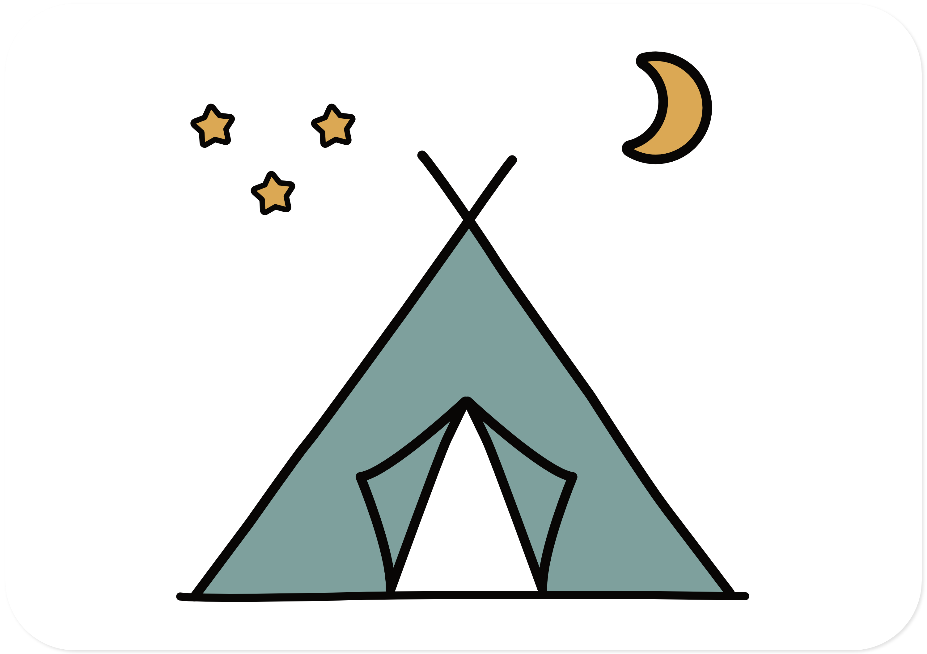 Under The Stars Icon, a drawing of a tent with a moon and some stars above it. 