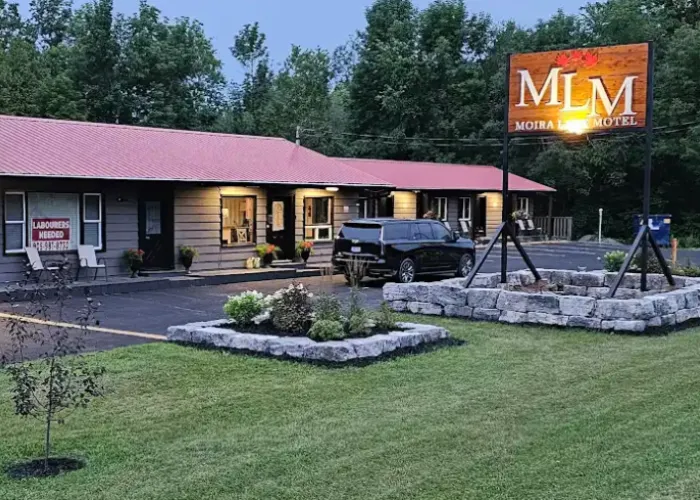 Exterior of Moira Lake Motel along Highway 7 in Madoc, Ontario