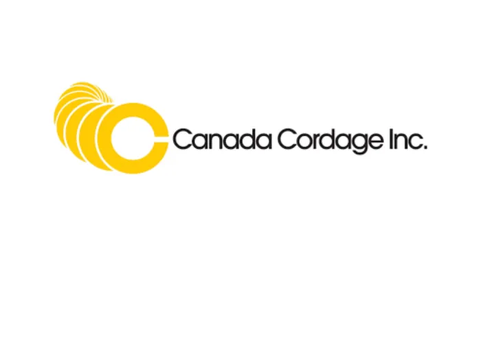 Canada Cordage Logo. A yellow C that is made from a stylized design of rope with the name Canada Cordage Inc. in text beside it. 